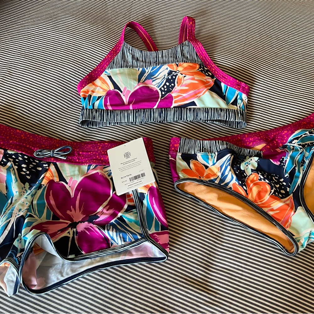 Athleta Girl Swimsuit, 3 piece set, all size XL, tags still on swim shorts